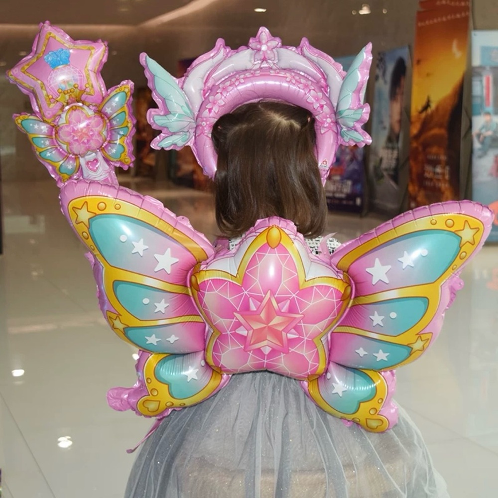 🆕5 sets Pink Fairy Foil Balloon 3-piece: fairy wing+crown+wand